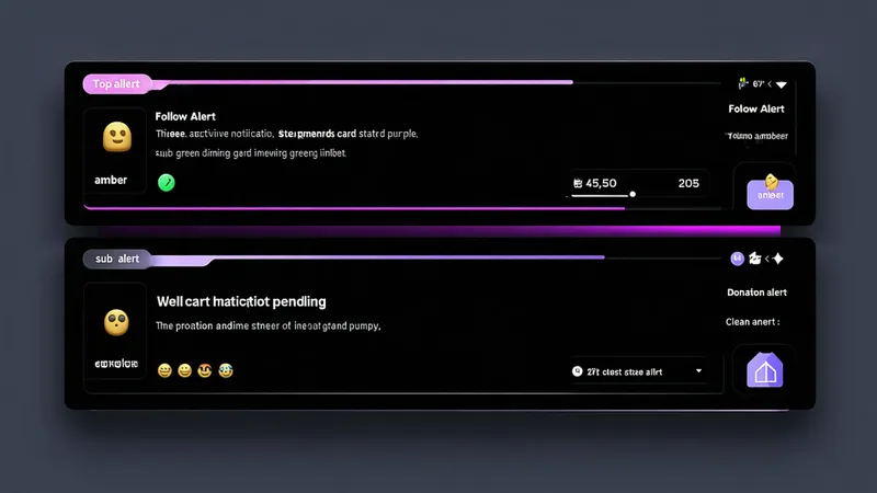 Alert stack overlay showing queued follow, sub, and donation notifications stacked vertically